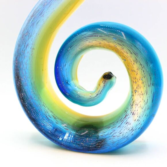 Vintage Murano Style Art Glass Sculpture Blue Amber Abstract Swirl Wave Design - Picture 3 of 8